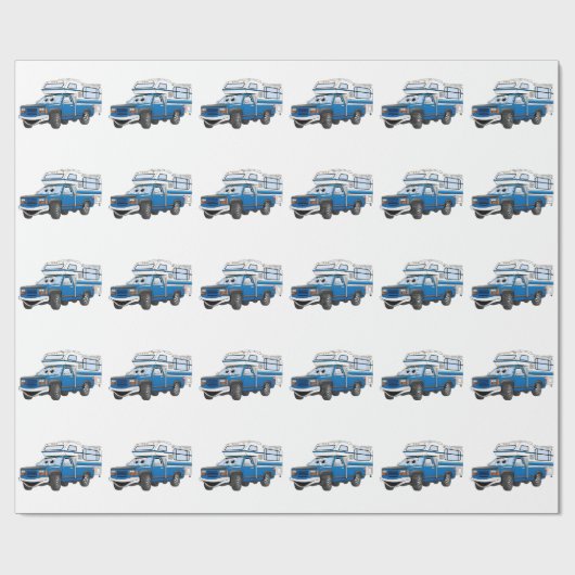 Blue Pick Up Camper Cartoon Cadeaupapier (Vlak)