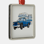 Blue Pick Up Camper Cartoon Metalen Ornament (Rechts)