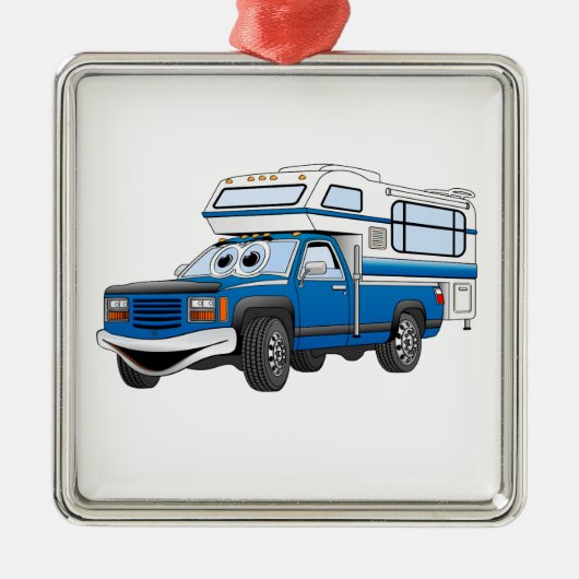 Blue Pick Up Camper Cartoon Metalen Ornament (Voorkant)