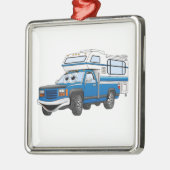 Blue Pick Up Camper Cartoon Metalen Ornament (Links)