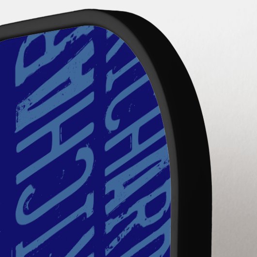 Blue Pickleball Paddle met de naam van de speler (Links Detail)