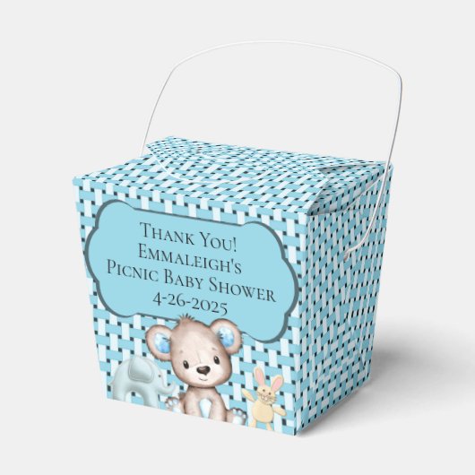 Blue Picknick Vrienden Baby shower Mand Dank u Bedankdoosjes (Voorkant Zijde)