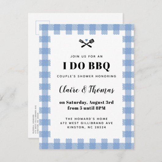 Blue Picnic Pset Cloth I Do BBQ Uitnodiging (Voorkant / Achterkant)