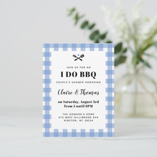 Blue Picnic Pset Cloth I Do BBQ Uitnodiging (Staand voorkant)