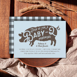  Blue Pig Baby-Q BBQ Baby shower Kaart