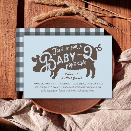  Blue Pig Baby-Q BBQ Baby shower Kaart