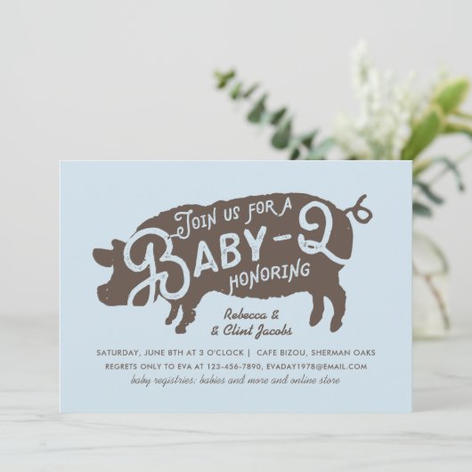  Blue Pig Baby-Q BBQ Baby shower Kaart (Staand voorkant)