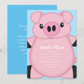 Blue Pig Birthday Party Kaart (Voorkant / Achterkant)
