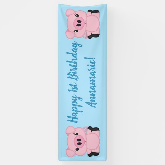 Blue Pig Birthday Party Spandoek (Verticaal)