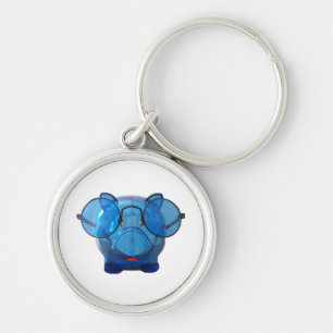 Blue Piggy Bank met bril Sleutelhanger