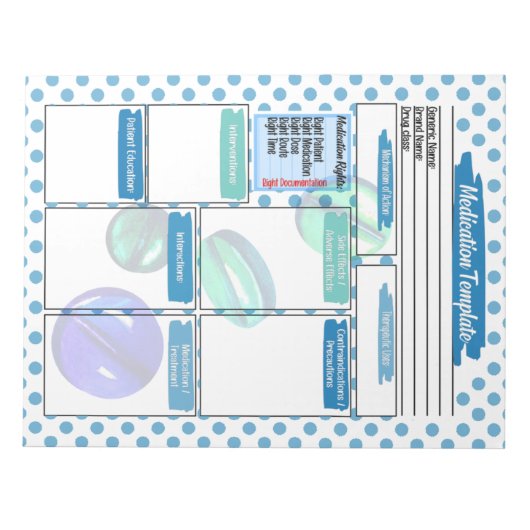 Blue Pill Verpleegkunde Student Medicatie Sjabloon Notitieblok (Voorkant)