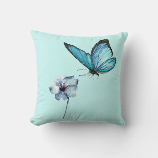 Blue Pillow met Butterfly en Blue Flower Kussen