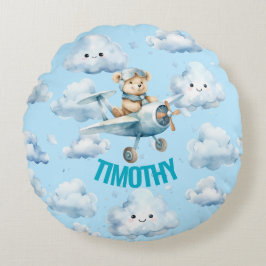 Blue Pilot Teddy Bear Pillow Rond Kussen