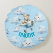 Blue Pilot Teddy Bear Pillow Rond Kussen (Achterkant)