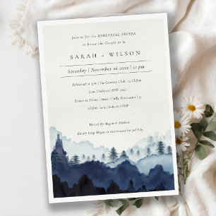 Blue Pine Bossen Mountain Rehearsal Dinner Invite Bedankkaart