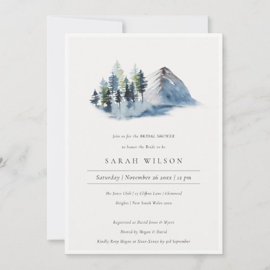 Blue Pine Bossen Mountain Vrijgezellenfeest Invite Bedankkaart (Voorkant)