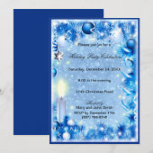 Blue Pine Candles Baubles kerstparty uitnodigen Kaart (Voorkant / Achterkant)