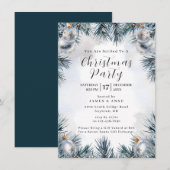 Blue Pine Christmas Party Invitation Kaart (Voorkant / Achterkant)