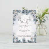 Blue Pine Christmas Party Invitation Kaart (Staand voorkant)