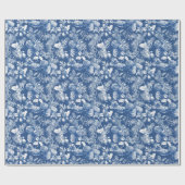 Blue Pine Cones en Branches Christmas Toile Cadeaupapier (Vlak)