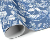Blue Pine Cones en Branches Christmas Toile Cadeaupapier (Rol Hoek)