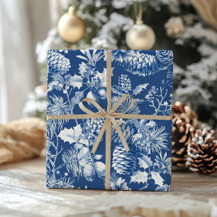 Blue Pine Cones en Branches Christmas Toile Cadeaupapier