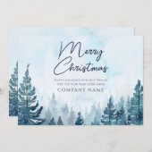 Blue Pine Forest Christmas Zakelijk Logo Feestdagenkaart (Voorkant / Achterkant)