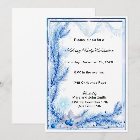 Blue Pine Holly kerstfeest uitnodiging (Voorkant / Achterkant)