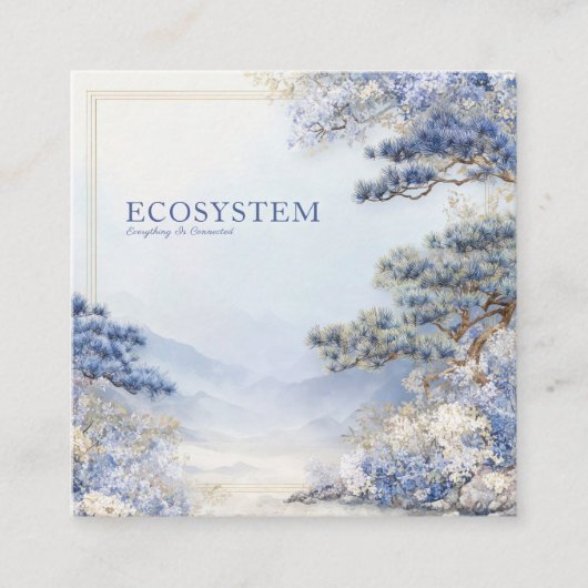 Blue Pine Tree Landscape Gold Frame Artistic Vierkante Visitekaartje (Voorkant)