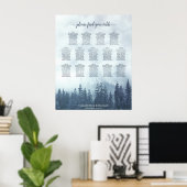 Blue Pine Trees 14 Table Wedding Seating Chart Poster (Thuiskantoor)
