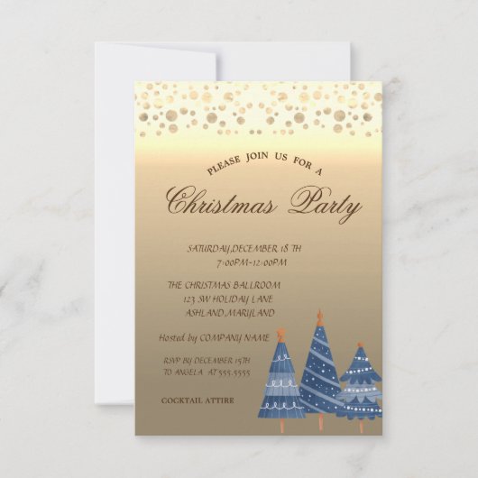 Blue Pine Trees, Stippen Corporate Kerstparty Kaart (Voorkant)