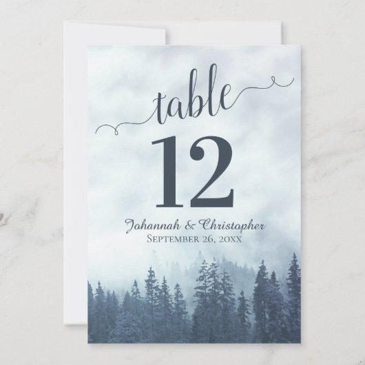 Blue Pine Trees Wedding Table Number Kaart Large (Achterkant)