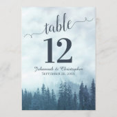 Blue Pine Trees Wedding Table Number Kaart Large (Achterkant)