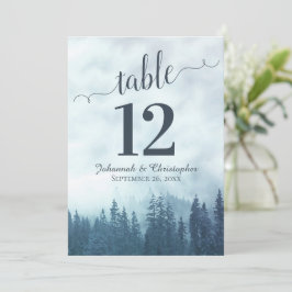 Blue Pine Trees Wedding Table Number Kaart Large