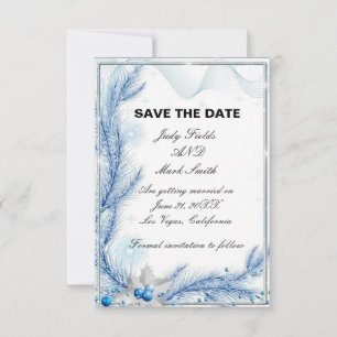 Blue Pine Winter Christmas Save The Date Kaart