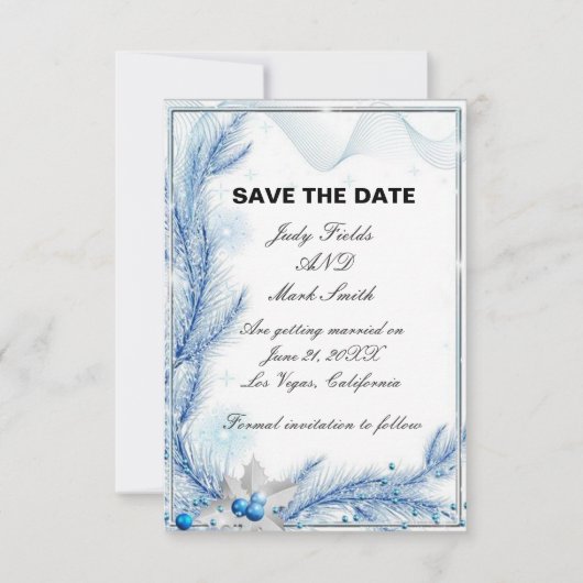 Blue Pine Winter Christmas Save The Date Kaart (Voorkant)