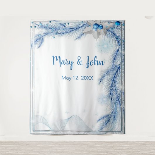 Blue Pine Winter Christmas Wedding Foto Achtergron Wandkleed (Voorkant)
