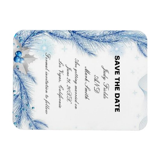 Blue Pine Winter Kerstbruiloft bewaart de datum Magneet (Horizontaal)