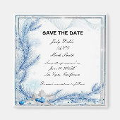 Blue Pine Winter Kerstbruiloft bewaart de datum Magneet (Voorkant)