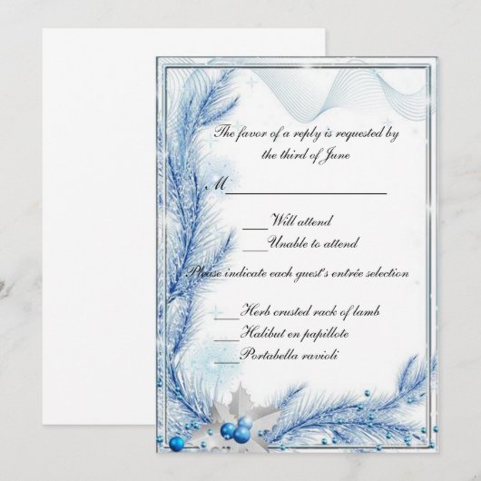 Blue Pine Winter Kerstbruiloft Kaart (Voorkant / Achterkant)