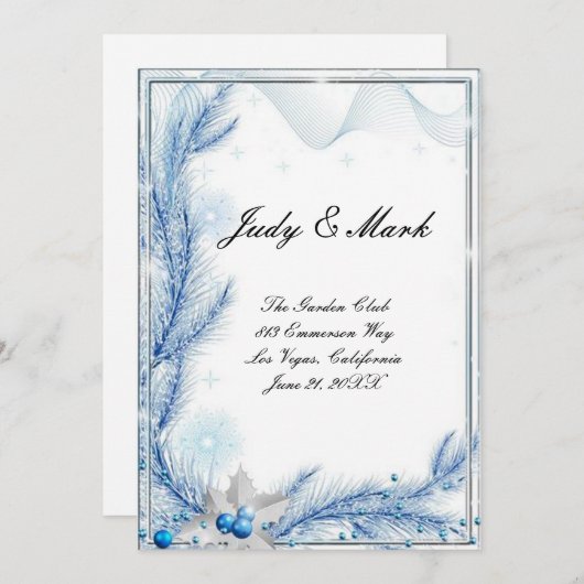 Blue Pine Winter Kerstbruiloft Menu Kaart (Voorkant / Achterkant)