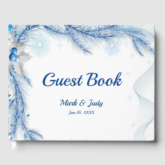 Blue Pine Winter Kerstmis Bruiloft Gastenboek (Voorkant)