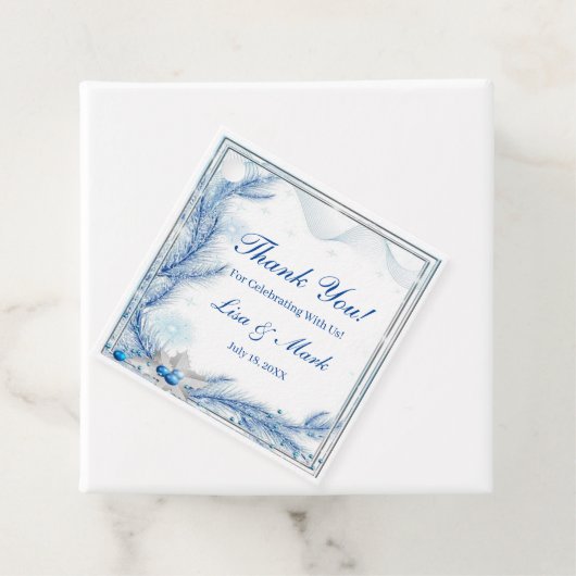 Blue Pine Winter Kerstmis bruiloft gunst Labels (In situ)