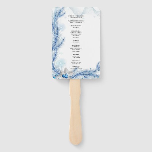 Blue Pine Winter Kerstmis Bruiloft Programma Handwaaier (Achterkant)