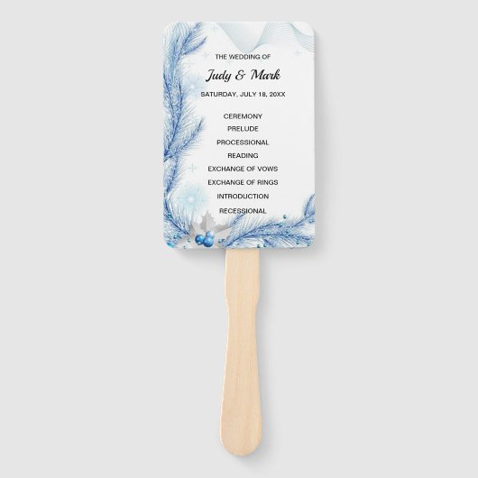 Blue Pine Winter Kerstmis Bruiloft Programma Handwaaier (Voorkant)