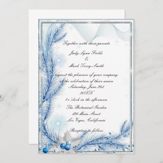 Blue Pine Winter Kerstmis bruiloft uitnodiging (Voorkant / Achterkant)