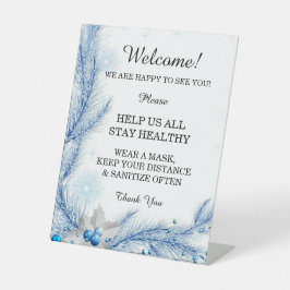 Blue Pine Winter Kerstmis Bruiloft Veiligheid Reclamebord Met Voetstuk