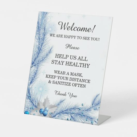 Blue Pine Winter Kerstmis Bruiloft Veiligheid Reclamebord Met Voetstuk (Voorkant)