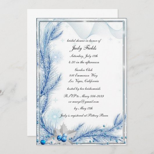 Blue Pine Winter Kerstmis Bruiloft Vrijgezellenfee Kaart (Voorkant / Achterkant)