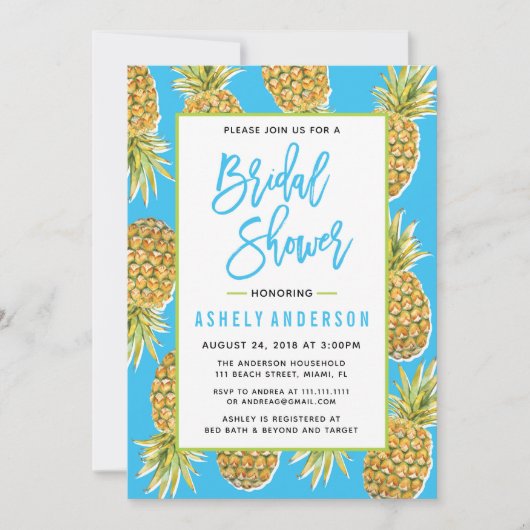 Blue Pineapple Bridal Shower Invitation Kaart (Voorkant)